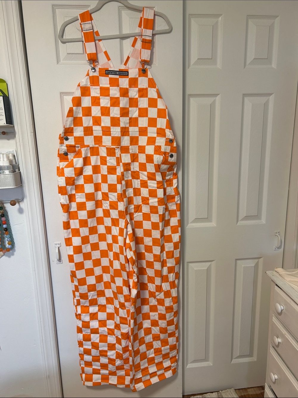 Game Bibs Tennessee Orange & White Checkerboard Overalls